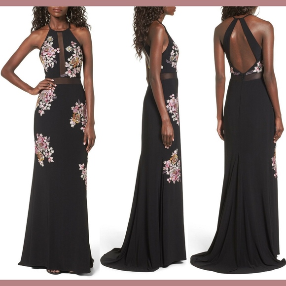 NEW Xscape Embellished Floral Halter Gown in Black [SZ 12‎ ] - Picture 1 of 8